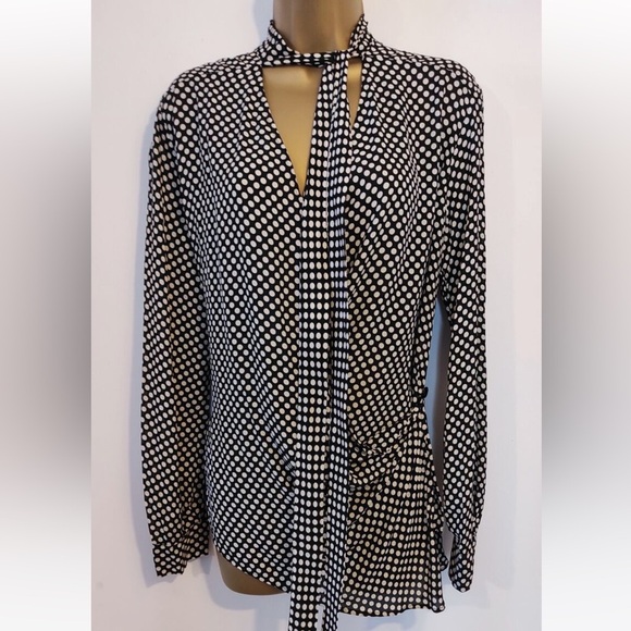 Zara Studio black & white polka dot tie neck blouse - size Small (S) - Picture 5 of 6